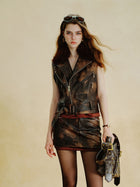 Faux Fur Trim Belted Leather Vest