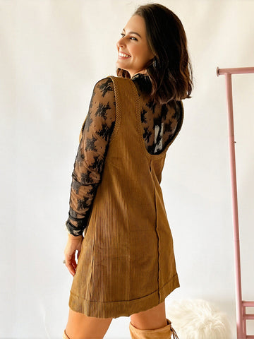 Casual Corduroy Pocket Mini Dress