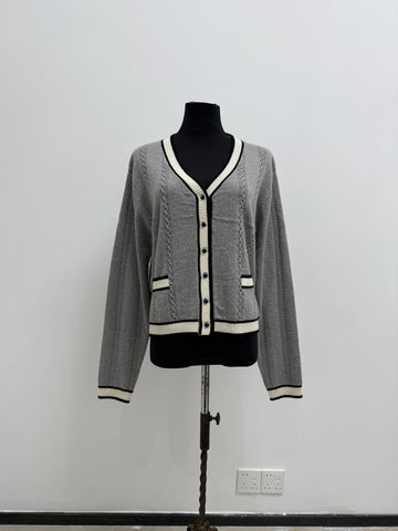 Contrast Trim Cable Knit Cardigan
