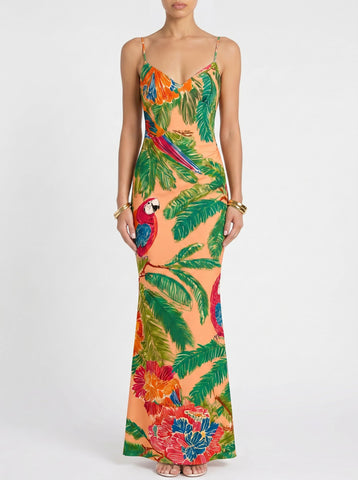Floral Print Spaghetti Strap Bodycon Maxi Dress