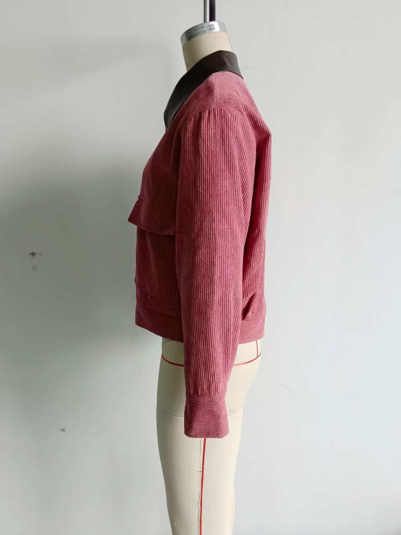 Contrast Collar Corduroy Zip Jacket