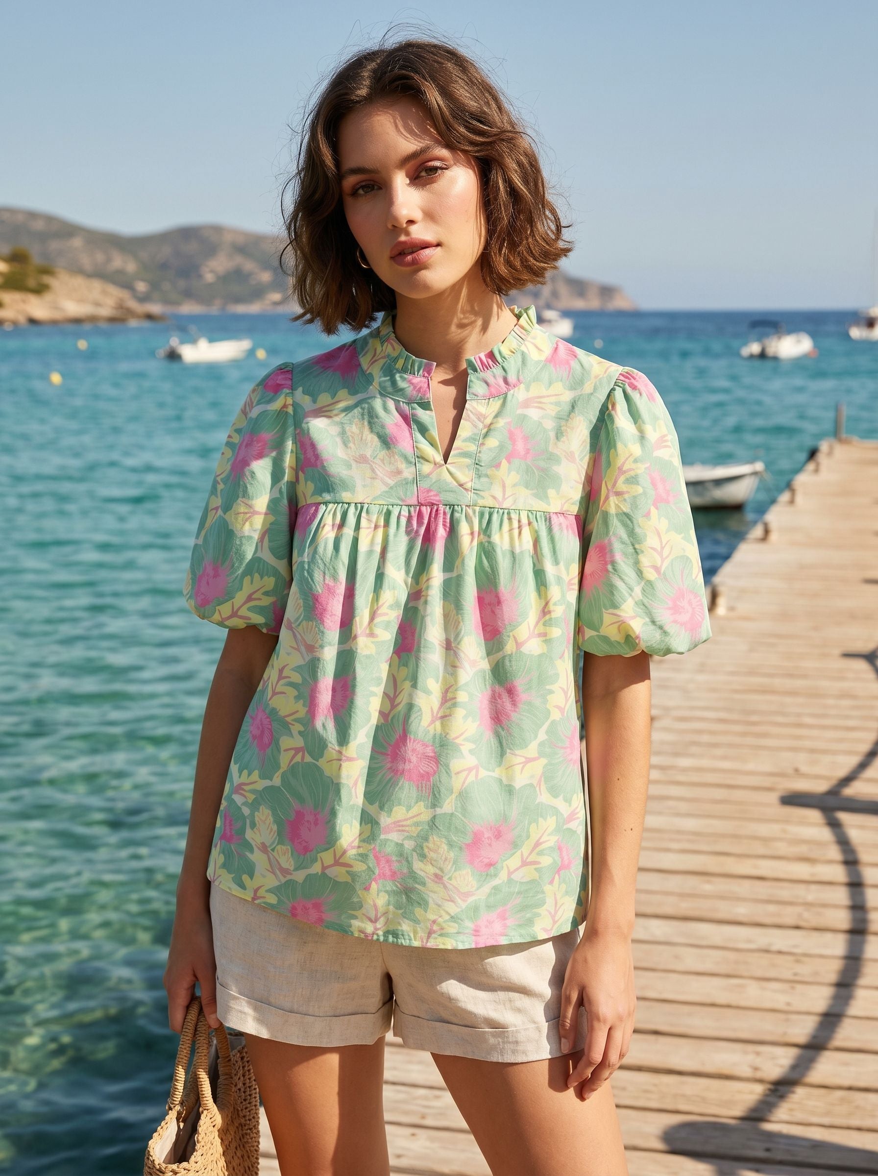 Floral Print Keyhole Neck Blouse