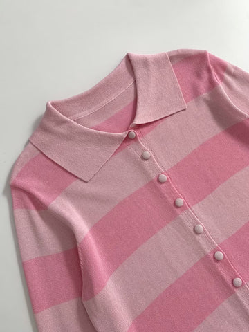 Cute Striped Collared Knit Cardigan