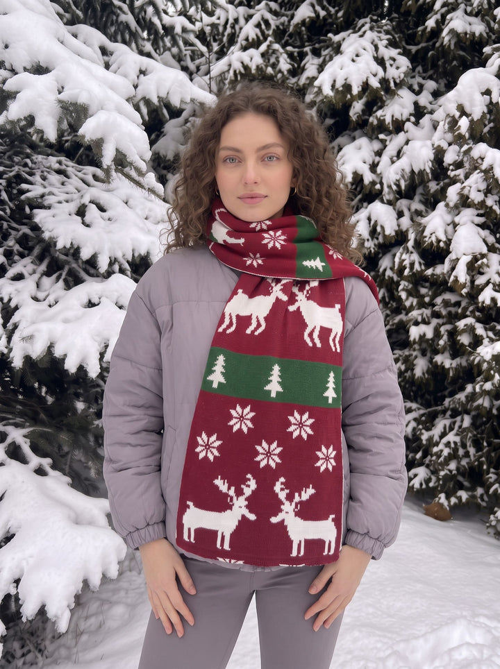 Cozy Reindeer Holiday Knit Scarf