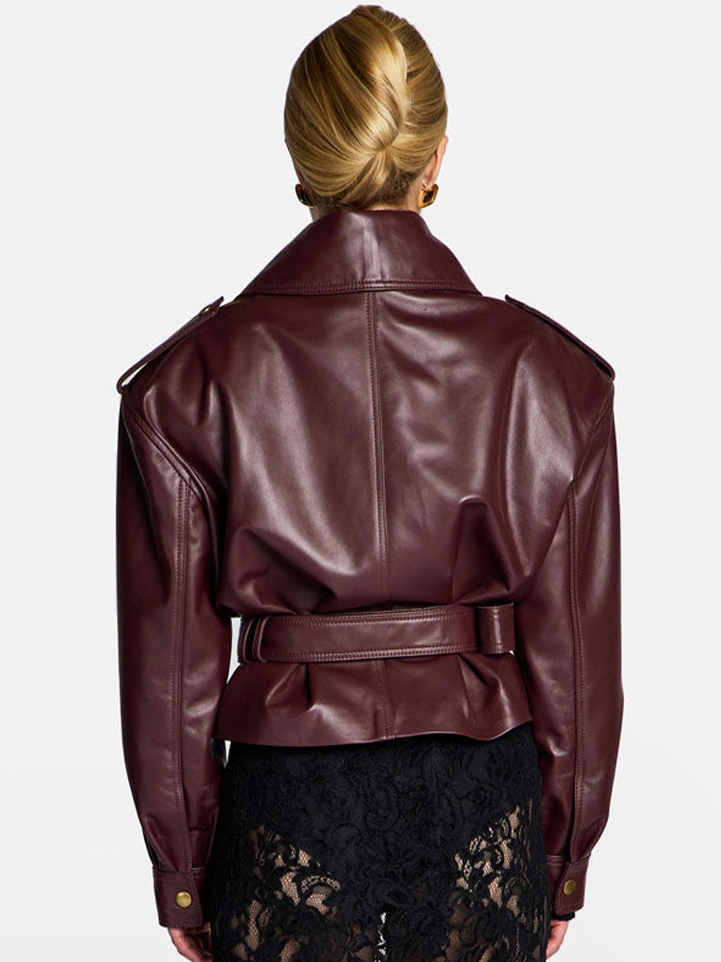 Belted Cropped Faux Leather Jacket