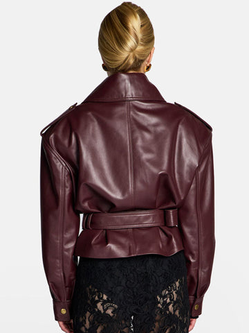 Belted Cropped Faux Leather Jacket