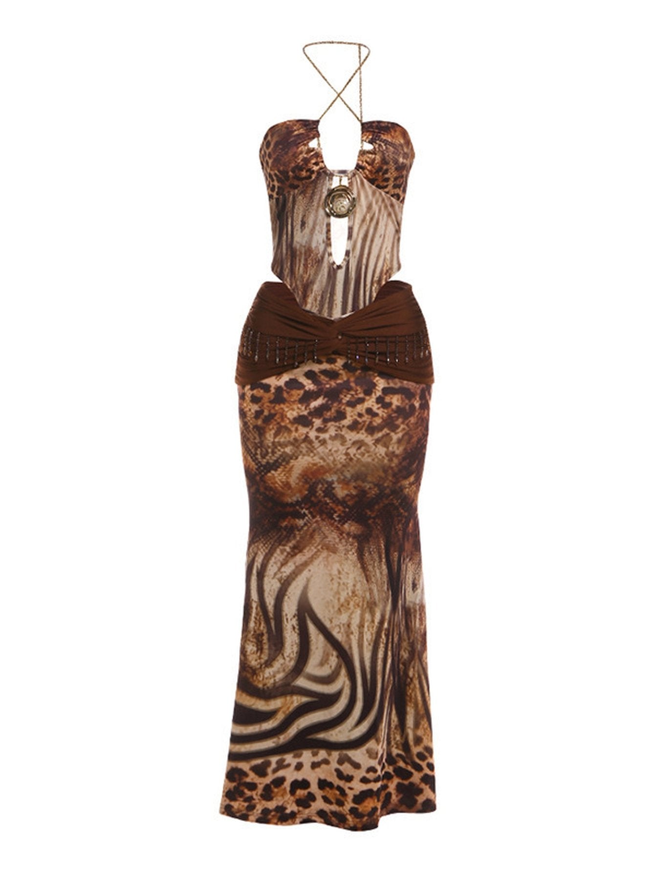 Sexy Leopard Print Maxi Skirt Set