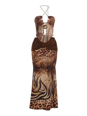 Sexy Leopard Print Maxi Skirt Set