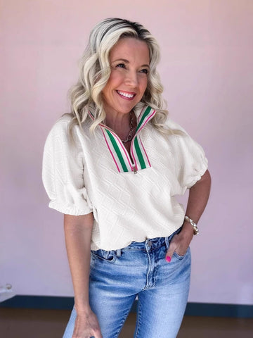 Cropped Half Zip Blouse