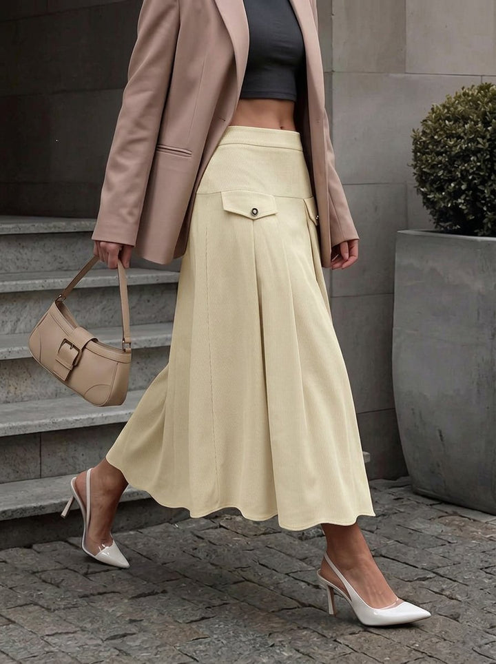 High Waisted Pleated Midi Skirt