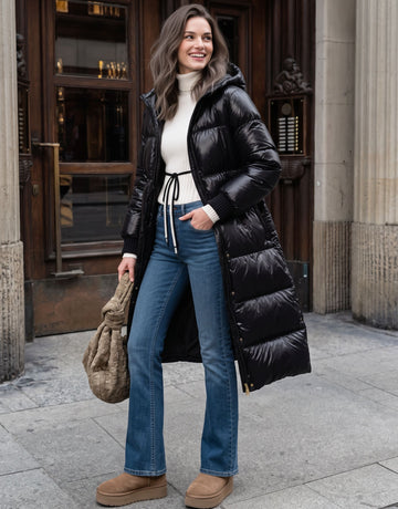Hooded Shiny Long Puffer Coat