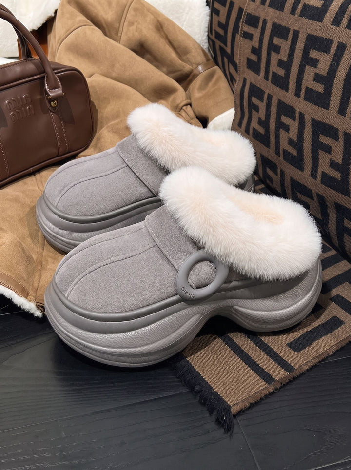 Fuzzy Platform Suede Clog Slippers
