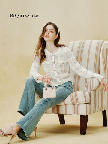 Elegant Tweed Texture Button Cardigan