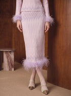 Feather Trim Glitter Knit Midi Skirt
