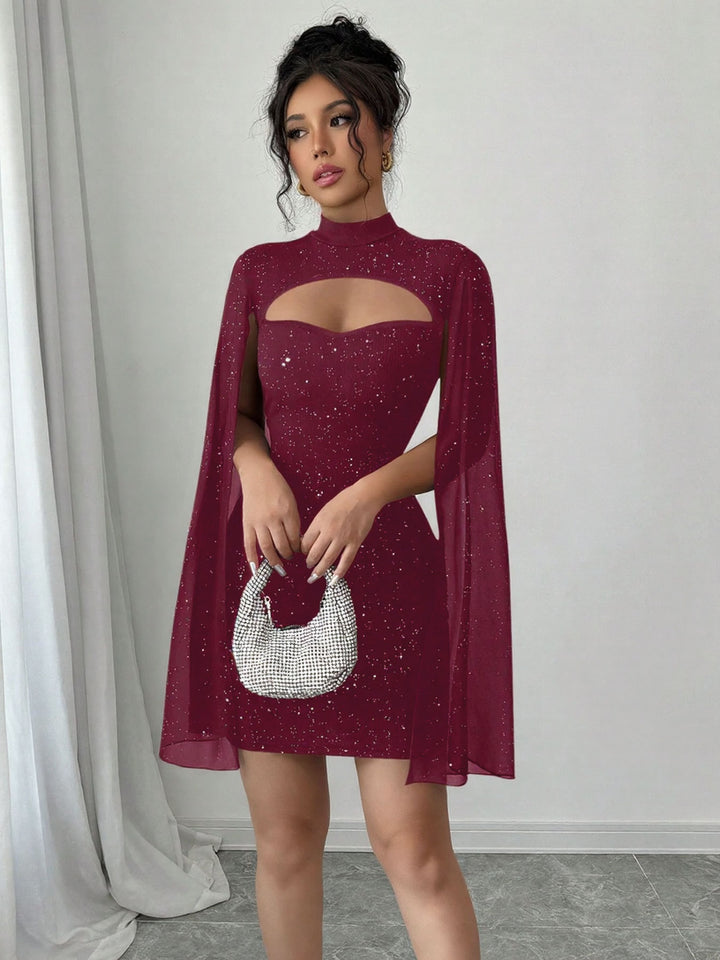 Glitter Cutout Cape Mini Dress