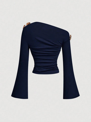 Elegant Ruched One Shoulder Top