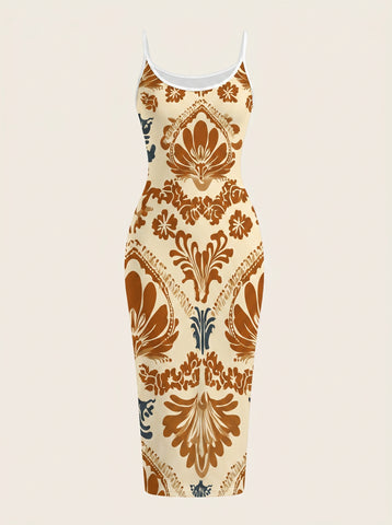 CAPRI Floral Print Sleeveless Bodycon Midi Dress