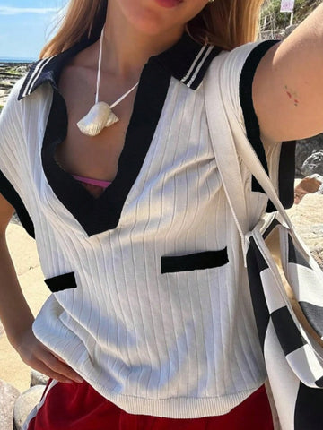 Contrast Trim V Neck Sweater Vest