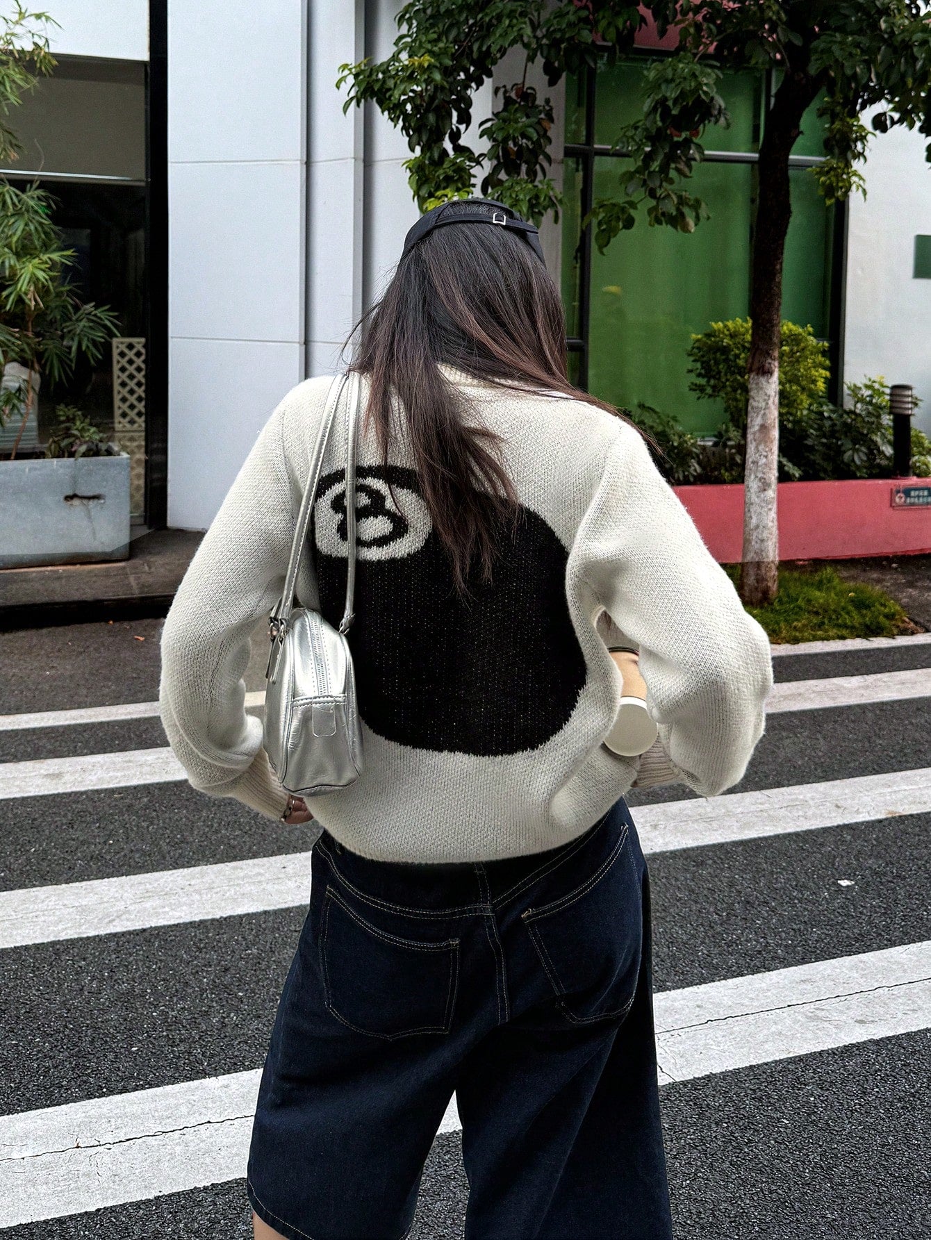 Oversized Graphic Eight Ball Knit Sweater
