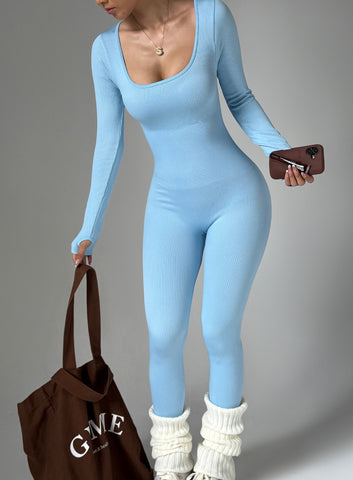 Long Sleeve Fitted Sporty Gym Jumpsuit-Multicolor