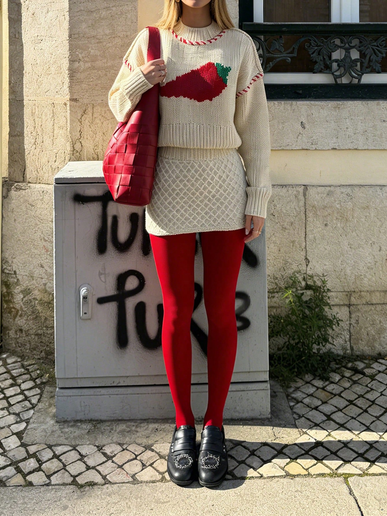 Graphic Embroidered Crewneck Knit Sweater