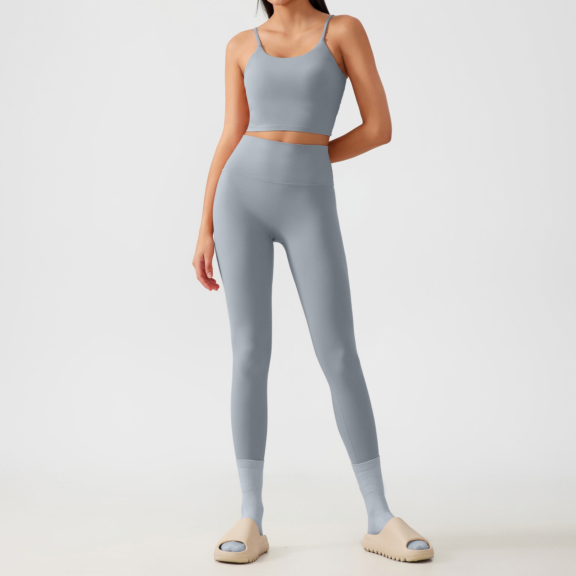 Strappy Crop Top High-Waisted Leggings Athletic Set-Multicolor