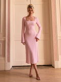 Square Neck Ribbed Knit Dress