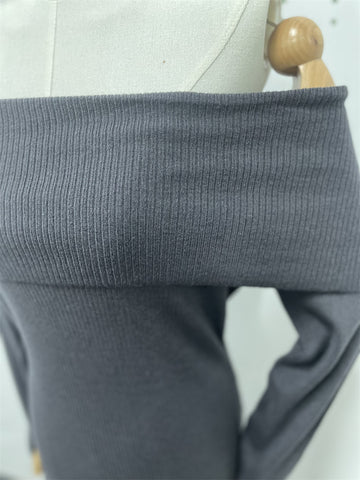 Off Shoulder Ribbed Knit Maxi Dress