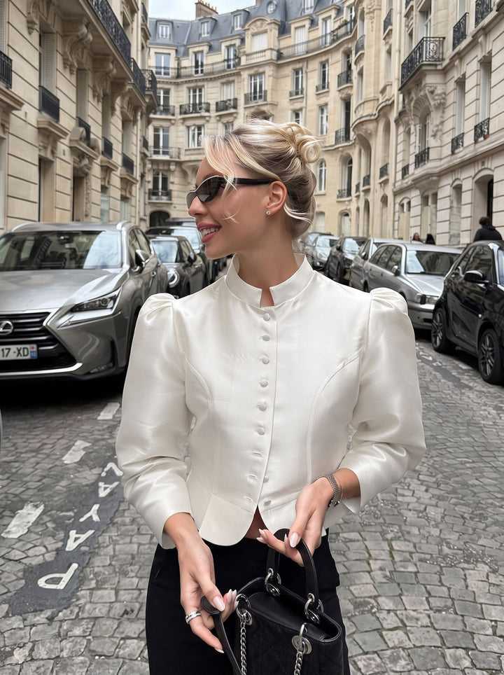 Puff Sleeve Fitted Button Down Shirt