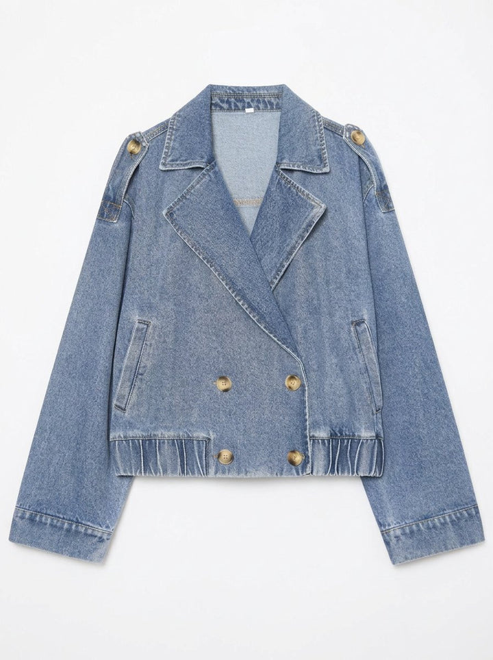 Cropped Double Breasted Denim Jacket