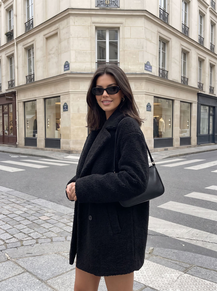 Cozy Oversized Black Teddy Coat