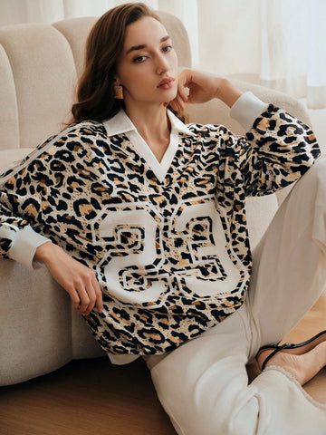 Leopard Print Varsity Striped Sweatshirt