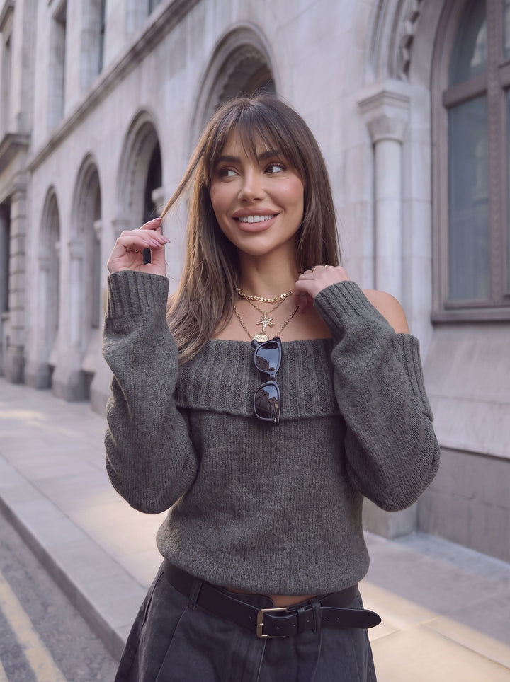 Off The Shoulder Foldover Knit Sweater
