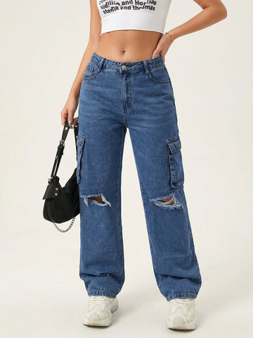 Loose Fit Cargo Pocket Jeans