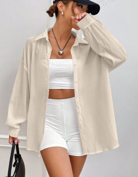 Oversized Textured Button Down Shirt