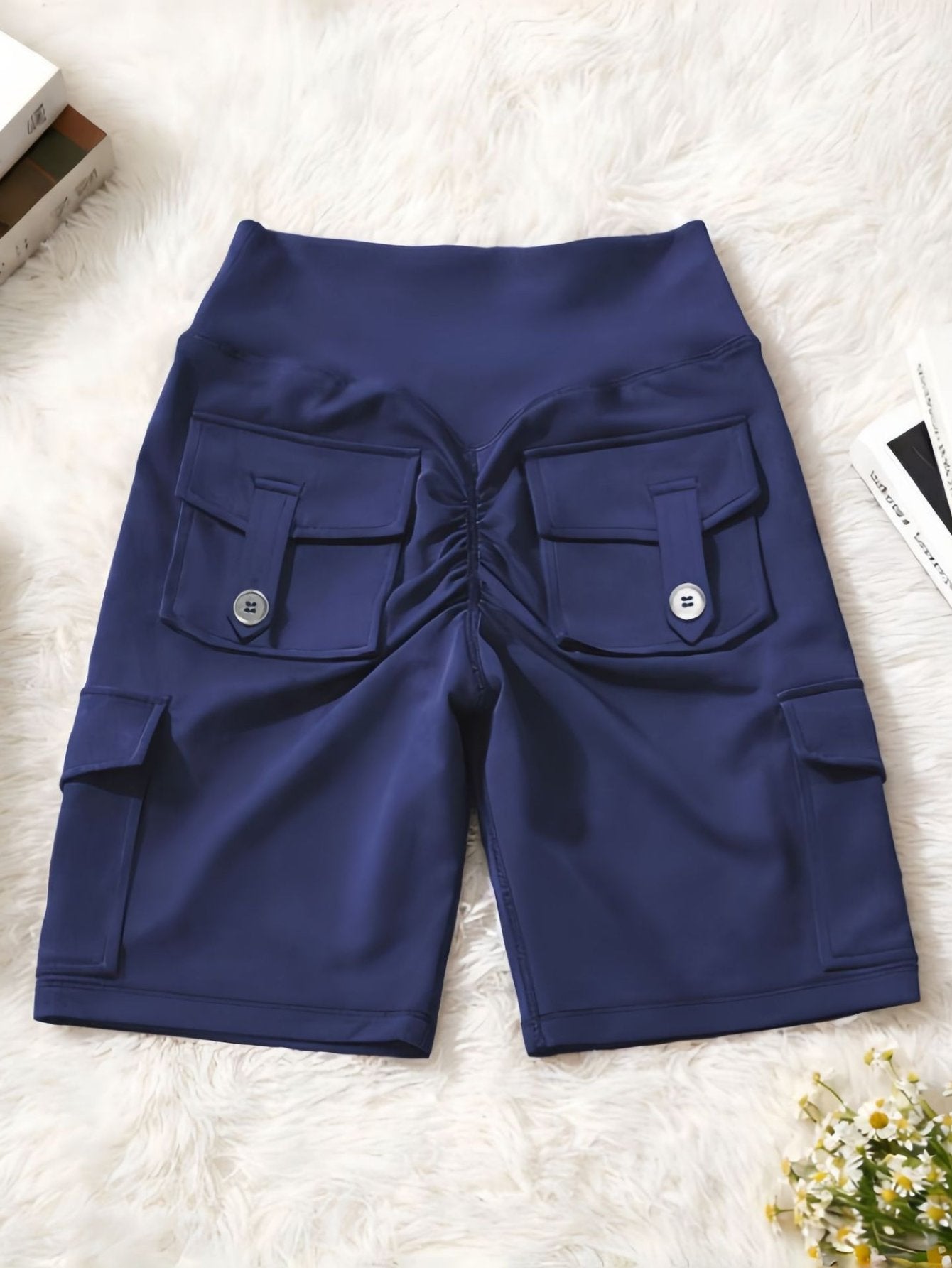 High Waisted Cargo Biker Shorts