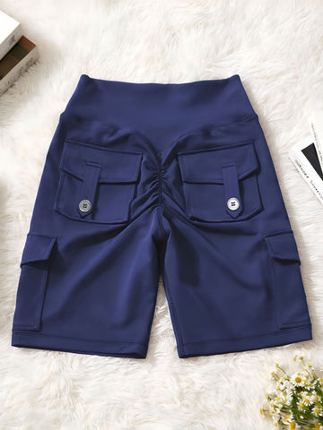 High Waisted Cargo Biker Shorts