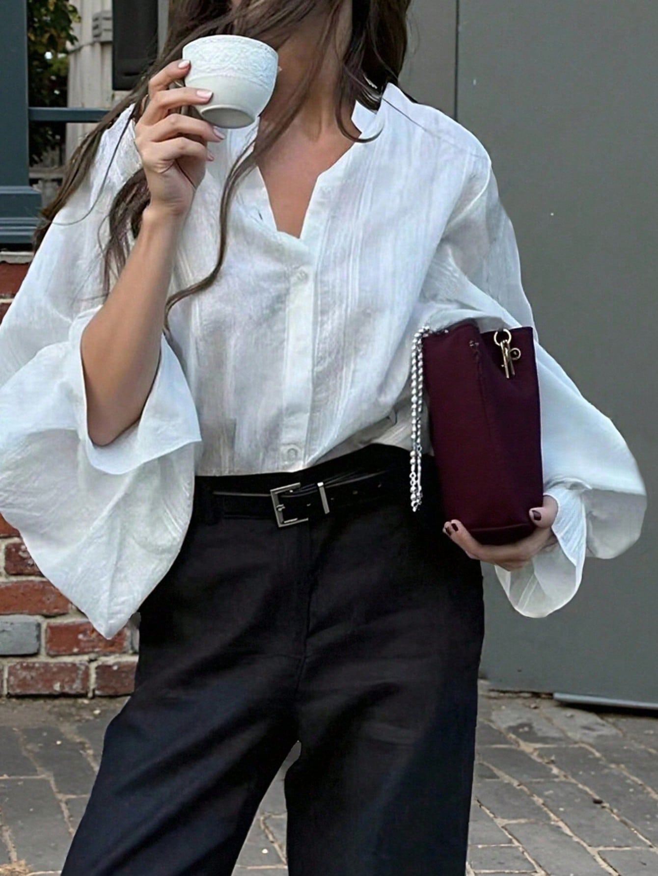 Elegant Balloon Sleeve Button Down Shirt