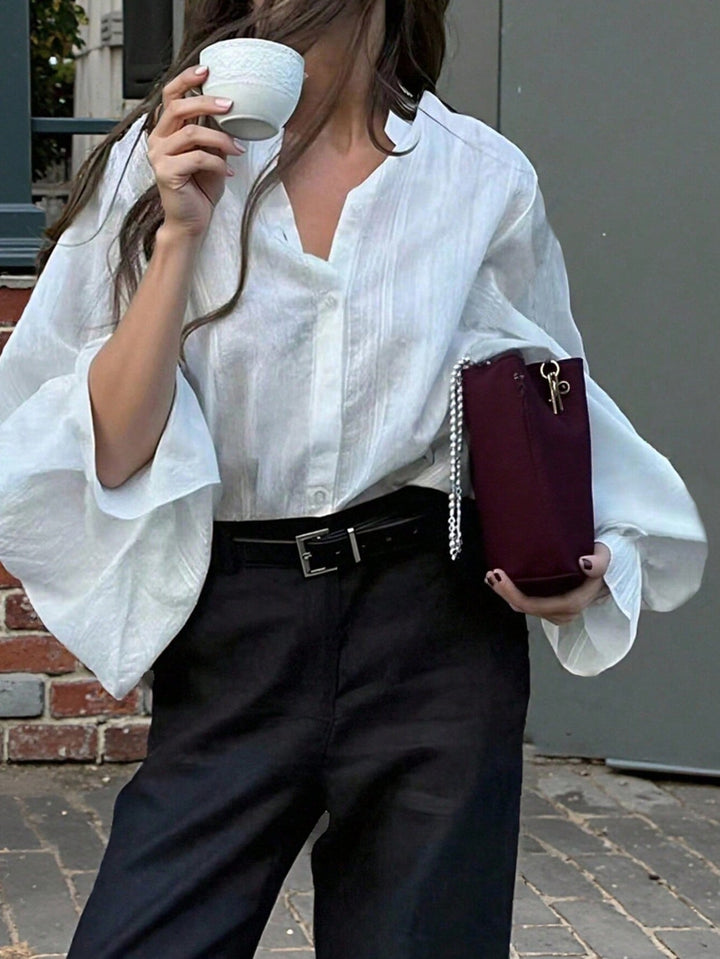 Elegant Balloon Sleeve Button Down Shirt