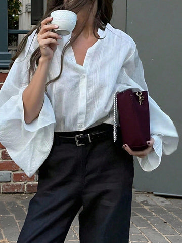 Elegant Balloon Sleeve Button Down Shirt