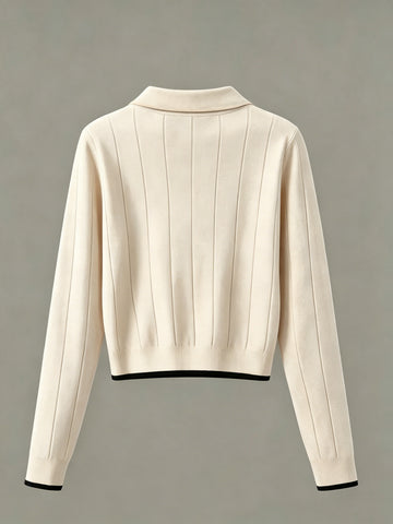 Elegant Ribbed Collared Knit Sweater