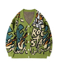 Oversized Graphic Pattern Knit Cardigan