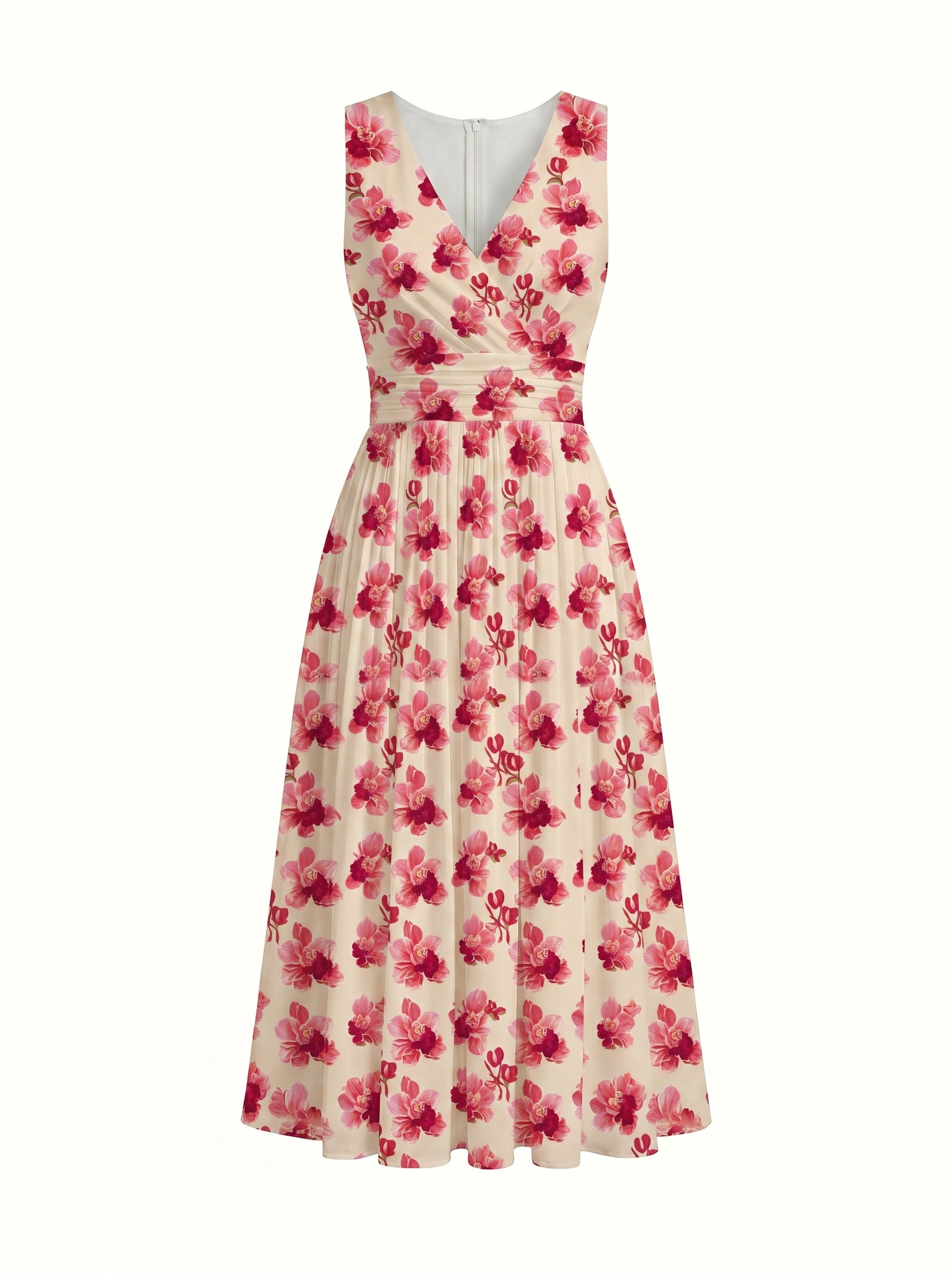 CORINNE
Floral Print V Neck A Line Midi Dress