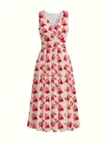CORINNE
Floral Print V Neck A Line Midi Dress