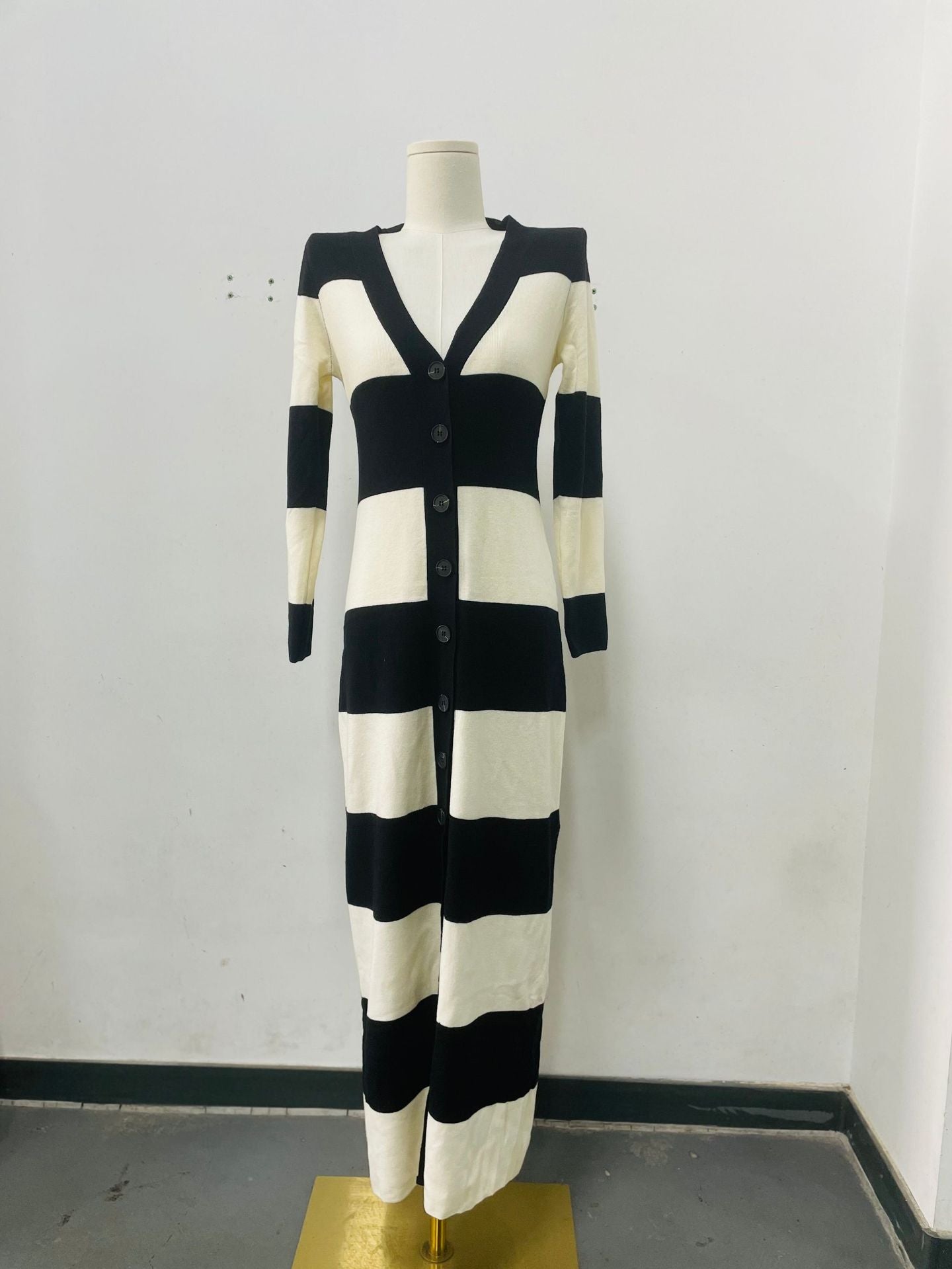 Striped Button Down Knit Midi Dress