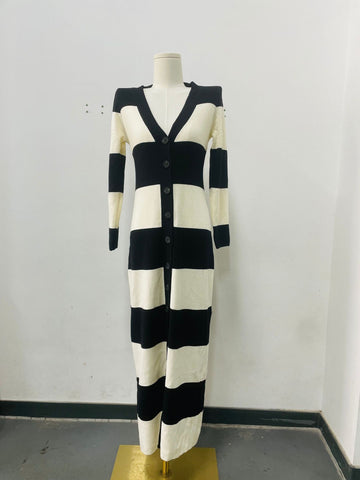 Striped Button Down Knit Midi Dress