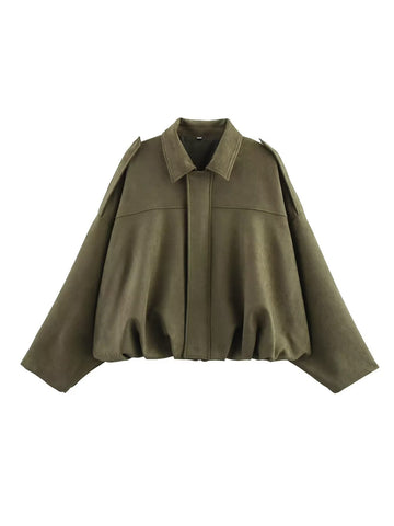 Oversized Olive Faux Suede Jacket