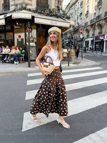 High Waisted Polka Dot Midi Skirt