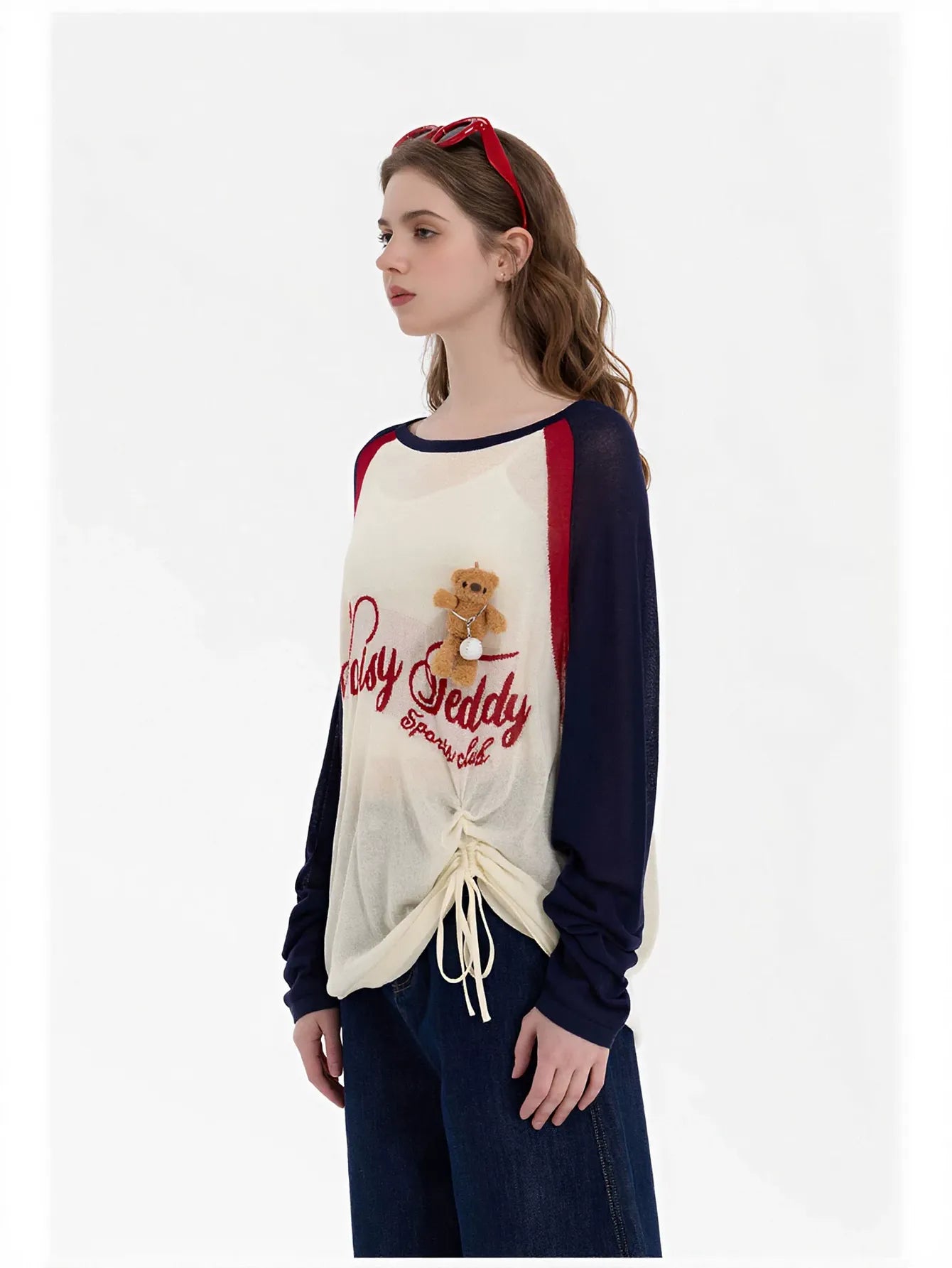Graphic Raglan Drawstring Knitted Sweater