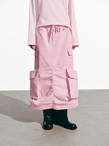 Urban Revivo Flap Pockets Cargo Midi Skirts-Pastel Pink